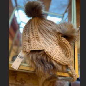 Anthropologie Faux Fur Pom Pom Trapper Hat